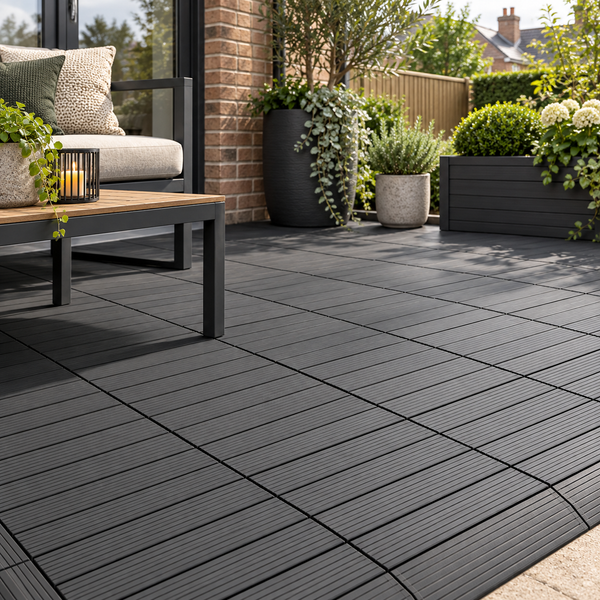 Dekco Pack of 10 Black Composite Interlocking Tiles 30cm x 30cm - GB1278