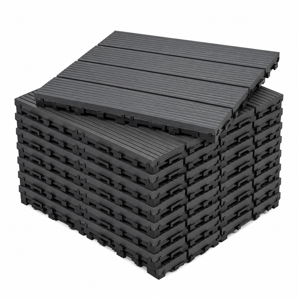 Dekco Pack of 10 Black Composite Interlocking Tiles 30cm x 30cm - GB1278