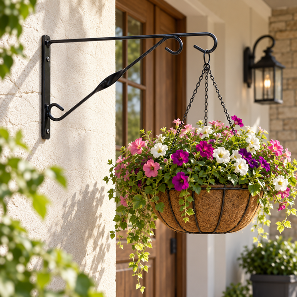 2 x Black Single Twist Metal Hanging Basket Bracket 12in/30cm - S1407