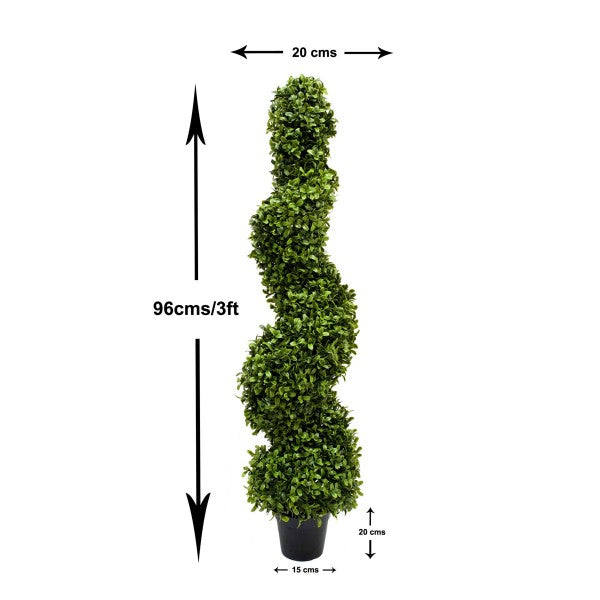 *Clearance* Artificial Premium Spiral Boxwood Topiary Trees 96cm/3ft (Set of 2) - A1065C
