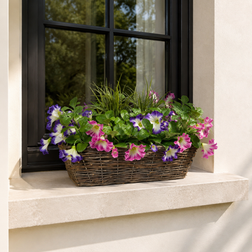 Pink & Purple Petunia Rattan Window Box 58cm/23in - A1194