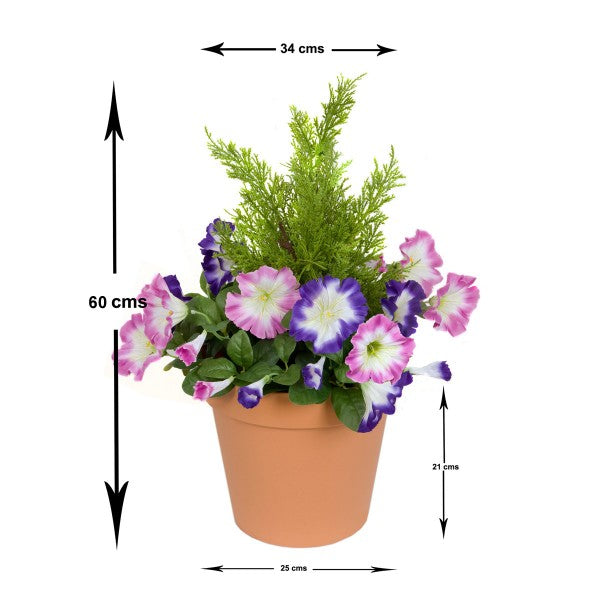 Artificial Pink &amp; Purple Petunia Terracotta Patio Planter 60cm/24in - A1244