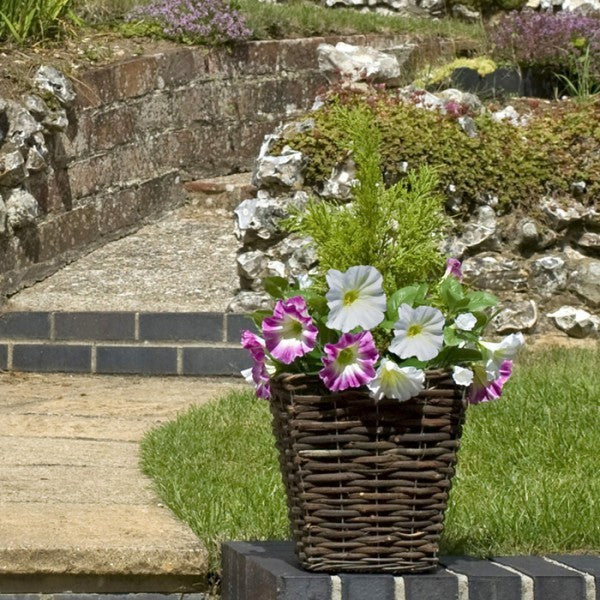 Artificial Pink &amp; Purple Petunia Rattan Patio Planters 60cm/24in (Set of 2) - A1190