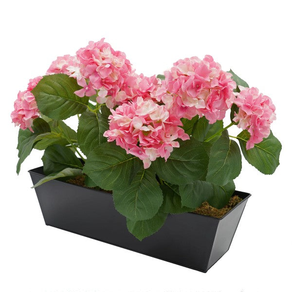 Artificial Pink Hydrangea in Black Window Box - A1383