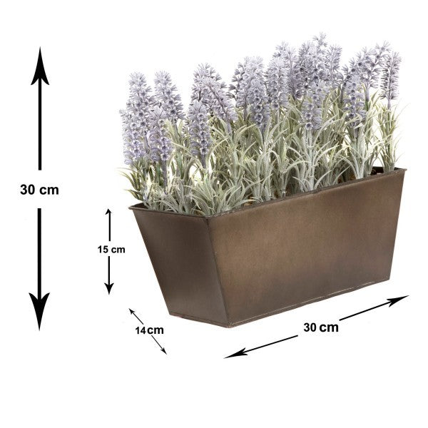 Artificial Lavender Tin Rustic Planter Window Box 30cm/12in - A1023