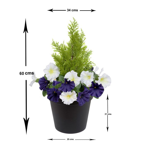 Artificial Dark Purple &amp; White Petunia Black Patio Planter 60cm/24in