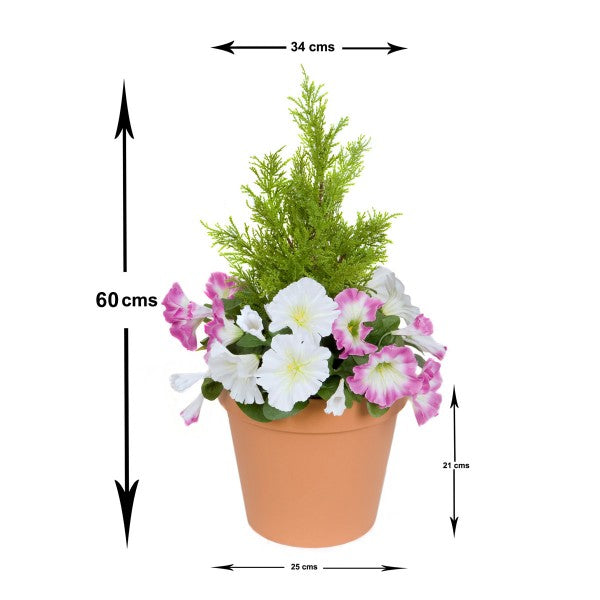 Artificial Pink &amp; White Petunia Terracotta Patio Planter 60cm/24in - A1246