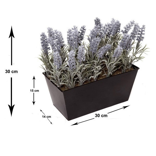 *Clearance* Artificial Lavender Tin Black Planter Window Box 30cm/12in - A1214C