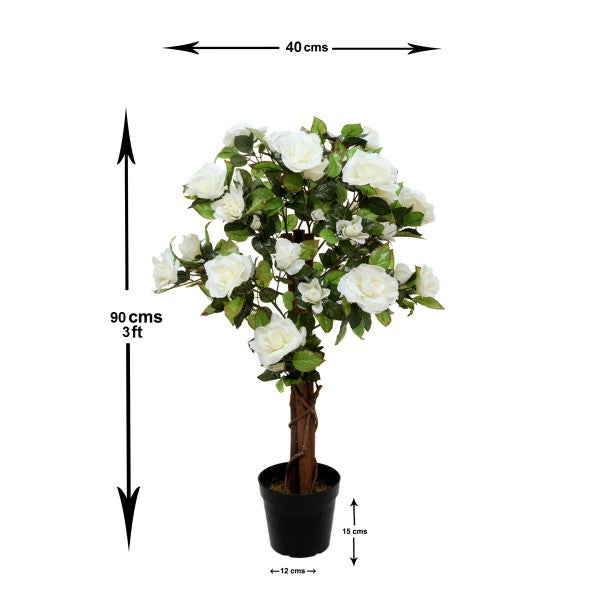Artificial White Rose Tree 60 Flowers 90cm/3ft - A1404