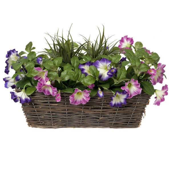 Artificial Pink &amp; Purple Petunia Rattan Window Box 58cm/23in - A1194
