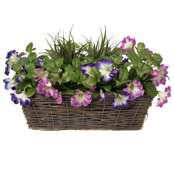 Artificial Pink &amp; Purple Petunia Rattan Window Box 58cm/23in - A1194