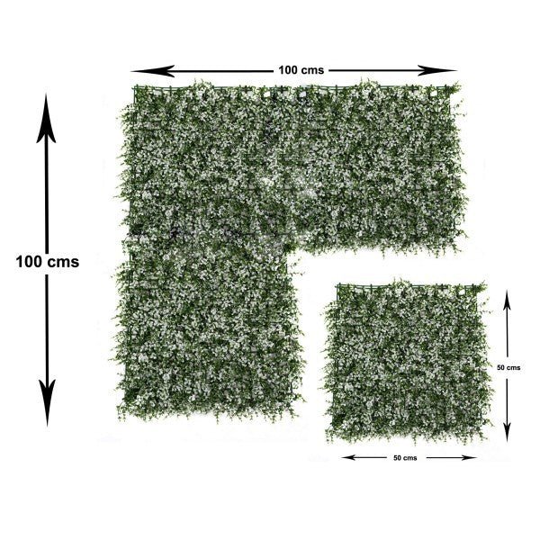 Artificial Green Wall Hedge with Small White Leaf Foliage Pack of 4 x 50cm/20in - A1142