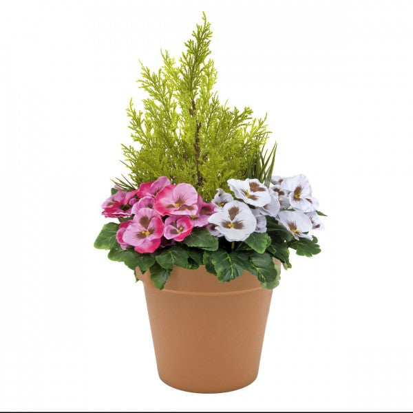 Artificial Pink &amp; White Pansy Terracotta Patio Planter 60cm/24in. - A1082