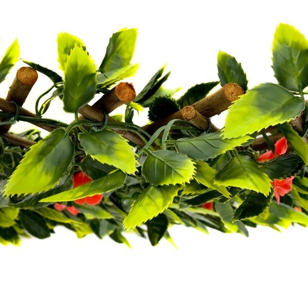 Artificial Expanding Green Wall Willow Trellis Fence with Green Foliage and Red Flowers (1m x 2m) - A1262