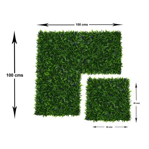 Artificial Green Wall Hedge with Green Leaf Foliage and Purple Flowers Pack of 4 x 50cm/20in - A1137