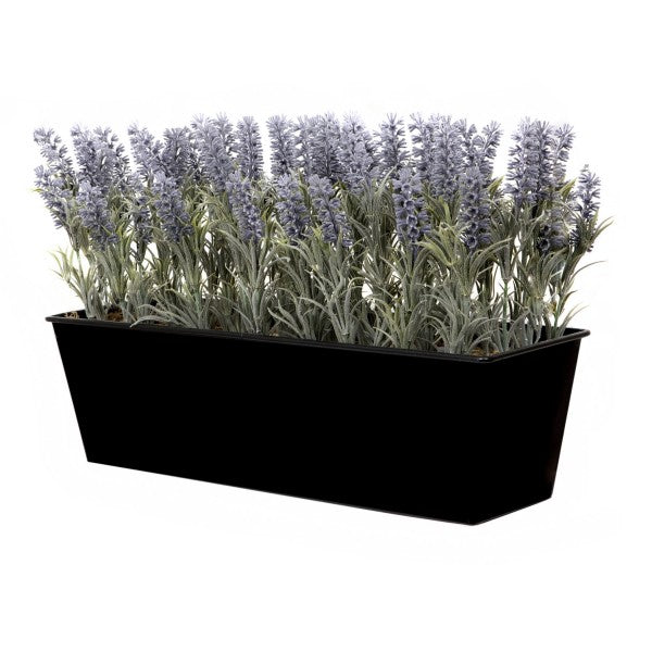 *Clearance* Artificial Lavender Tin Black Planter Window Box 45cm/18in - A1073C