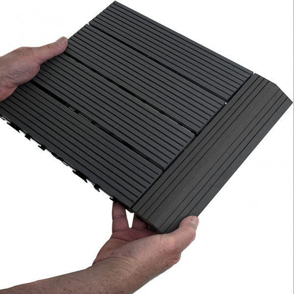Dekco Pack of 10 Black Composite Interlocking Tiles 30cm x 30cm - GB1278