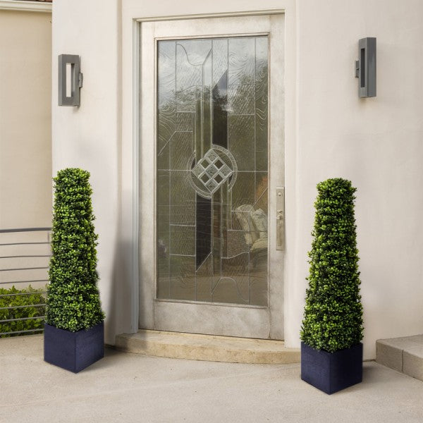 Artificial Premium Quality Boxwood Topiary Pyramid Trees in Black Square Planter 90cm/3ft (Set of 2) - A1030