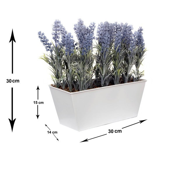 *Clearance* Artificial Lavender Tin White Planter Window Box 30cm/12in - A1027C