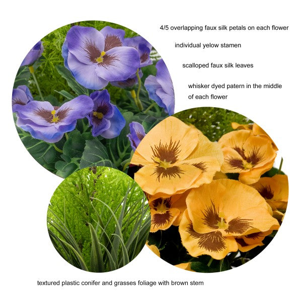 Artificial Purple & Yellow Pansy Black Patio Planter 60cm/24in - A1080