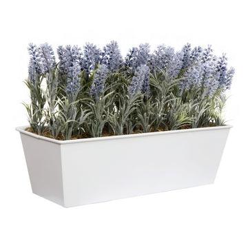 Artificial Lavender Tin White Planter Window Box 45cm/18in - A1019