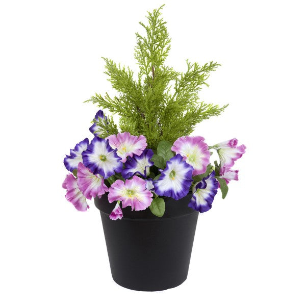 Artificial Pink &amp; Purple Petunia Black Patio Planter 60cm/24in - A1240
