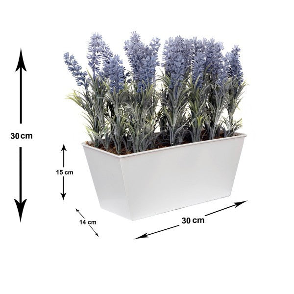 Artificial Lavender Tin White Planter Window Box 30cm/12in - A1027