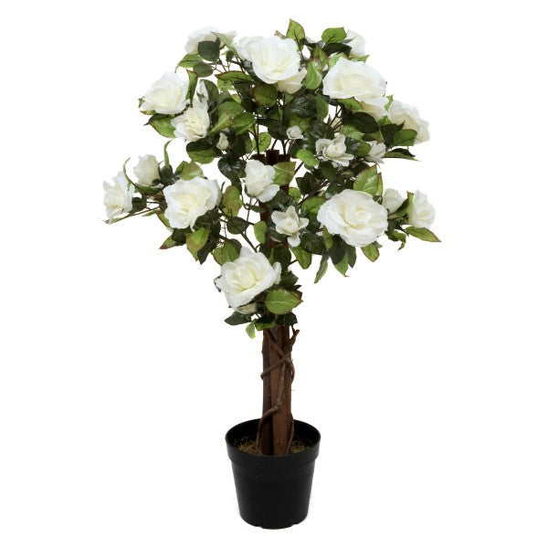 Artificial White Rose Tree 60 Flowers 90cm/3ft - A1404