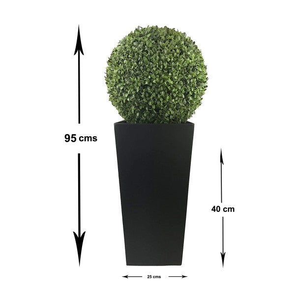 Artificial Aglaia Boxwood Ball in Tall Black Tin Planter 95cm/3ft