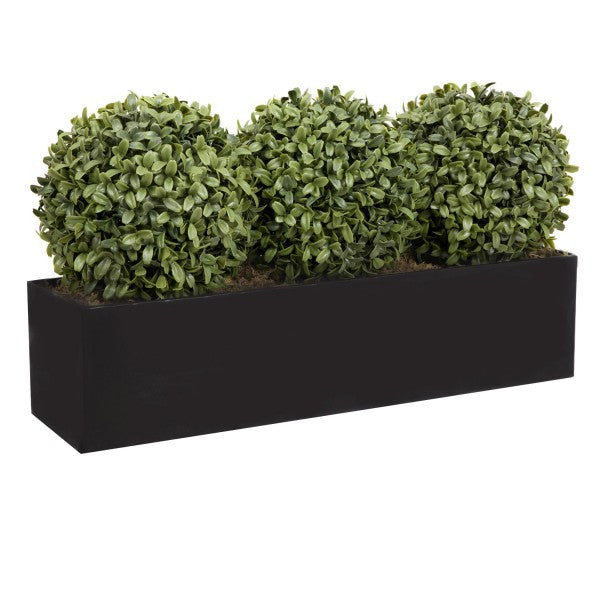 Artificial Topiary Triple Ball Aglaia Boxwood in Black Straight Tin Window Box 54cm/21in - A1067