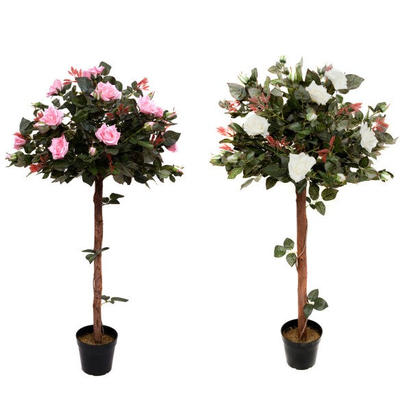 *Clearance* Artificial White Rose Tree 30 Flowers 120cm/4ft - A1406C