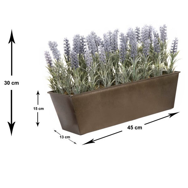 Artificial Lavender Tin Rustic Planter Window Box 45cm/18in - A1021