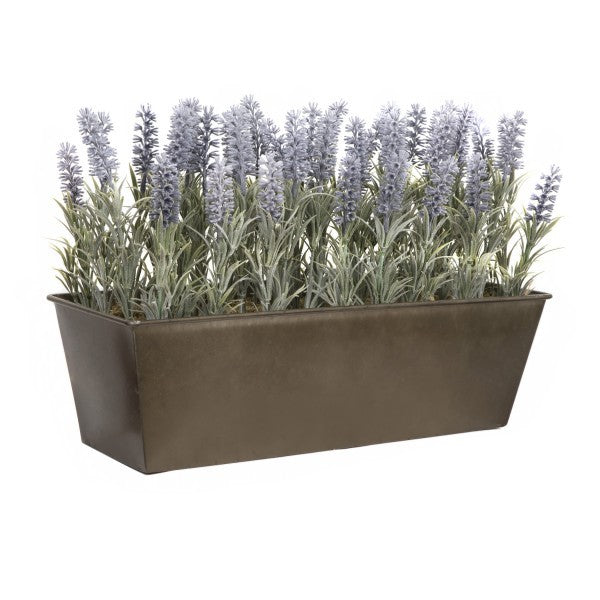 Artificial Lavender Tin Rustic Planter Window Box 45cm/18in - A1021