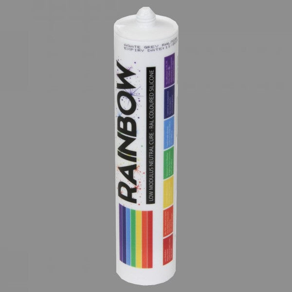 Rainbow RAL 9007 Coloured Silicone Sealant Grey Aluminium | 300ml | Durable & Anti-Mould | For Kitchen, Bathroom, Showers & Other Sanitary Areas | Nozzle Included - DIY9007 