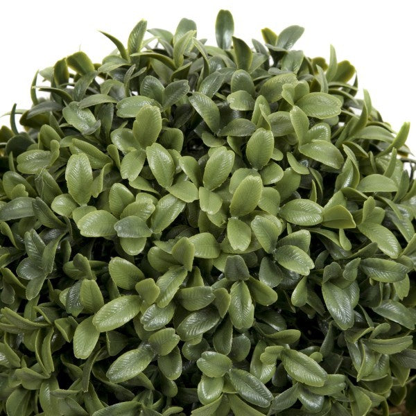 Artificial Topiary Double Ball Aglaia Boxwood in White Slanted Tin Window Box 35cm/14in - A1057