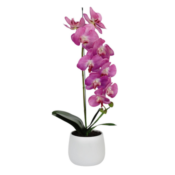 Elegant Large Single Stem Pink Real Touch Artificial Potted Orchid (65cm) in Round White Ceramic Pot - A1318
