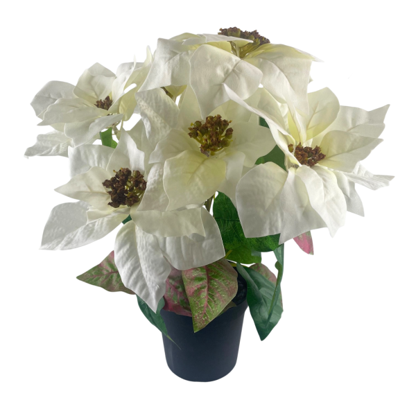 GreenBrokers Artificial White Poinsettia Christmas Plant in Pot 46cm D1358