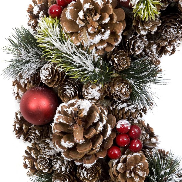 GreenBrokers Christmas Hanging Wreath 48cm Pine Cones with White Frosting D1223