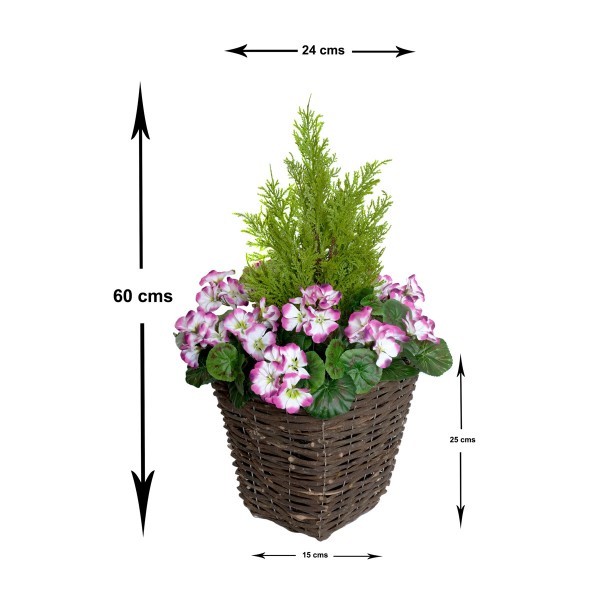 Artificial Purple Geranium Rattan Patio Planters (Set of 2) 60cm/24in - A1258
