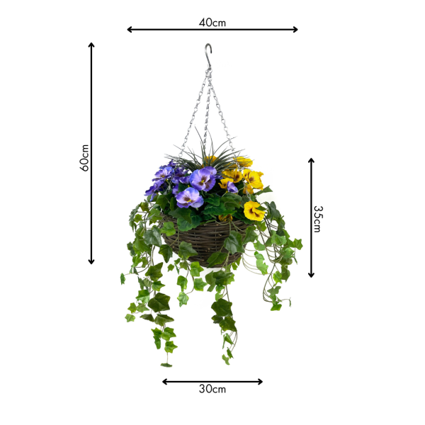 Artificial Purple and Yellow Hanging Basket with Ivy (30cm)