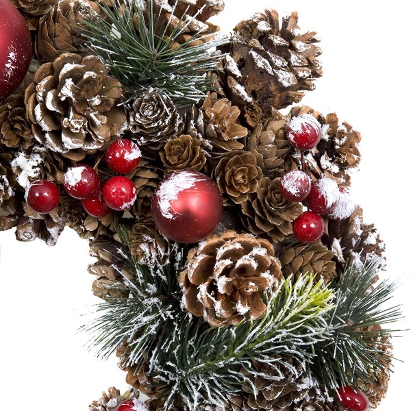 GreenBrokers Christmas Hanging Wreath 37cm Pine Cones with White Frosting D1222