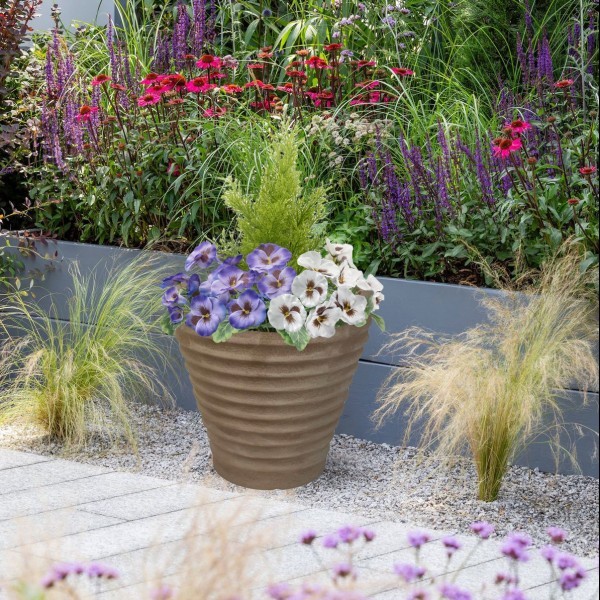 Artificial Purple & White Pansy Terracotta Patio Planter 60cm/24in - A1076
