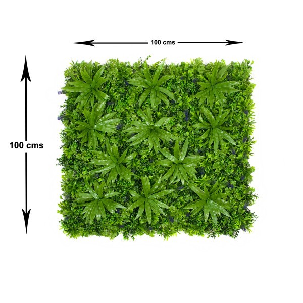 Artificial Premium Green Wall Hedge with Clover Leaf Foliage and Purple Flowers (1m x 1m) - A1144