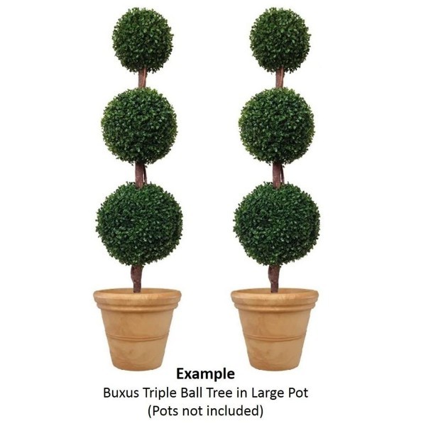 Artificial Triple Ball Boxwood Topiary Trees - 120cm/4ft (Set of 2) - GB1006