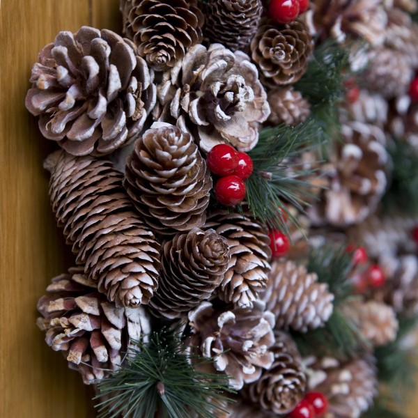 GreenBrokers Christmas Hanging Wreath 30cm Pine Cones Berries Subtle Frosting D1227