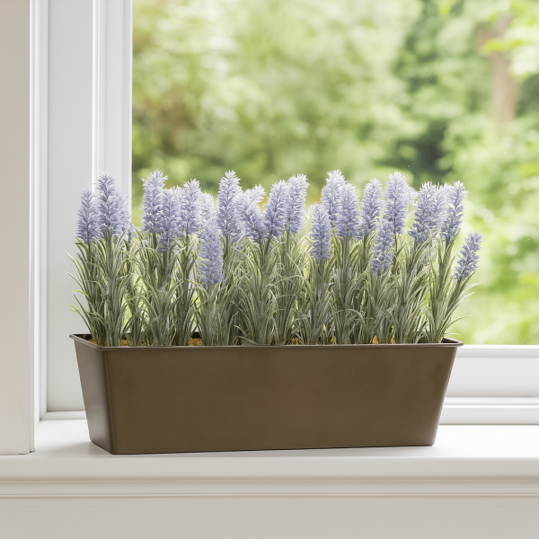 Artificial Lavender Tin Rustic Planter Window Box 45cm/18in - A1021