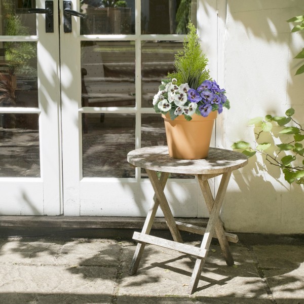 Artificial Purple & White Pansy Terracotta Patio Planter 60cm/24in - A1076