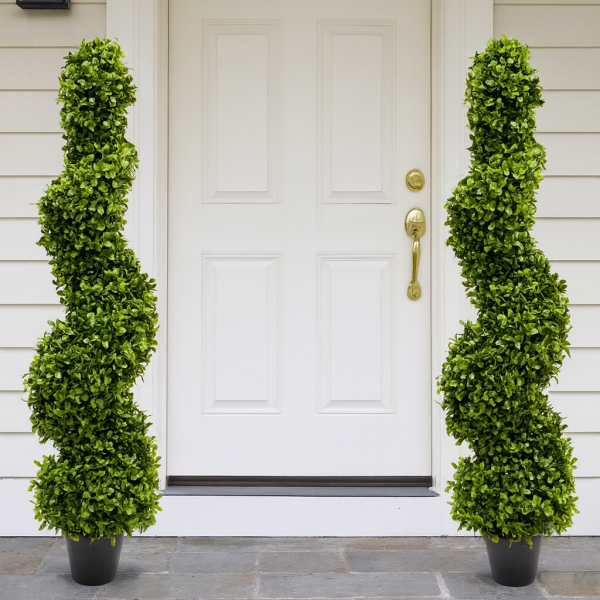 *Clearance* Artificial Premium Spiral Boxwood Topiary Trees 96cm/3ft (Set of 2) - A1065C