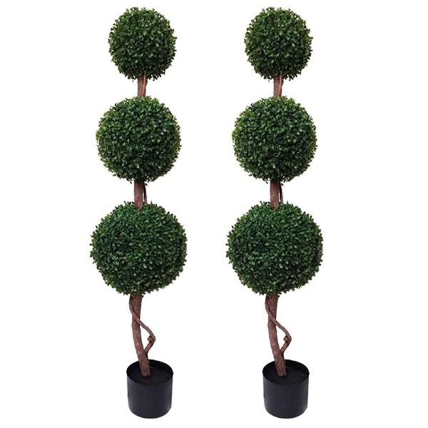 Artificial Triple Ball Boxwood Topiary Trees - 120cm/4ft (Set of 2) - A1006