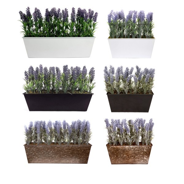 *Clearance* Artificial Lavender Tin Rustic Planter Window Box 45cm/18in - A1021C